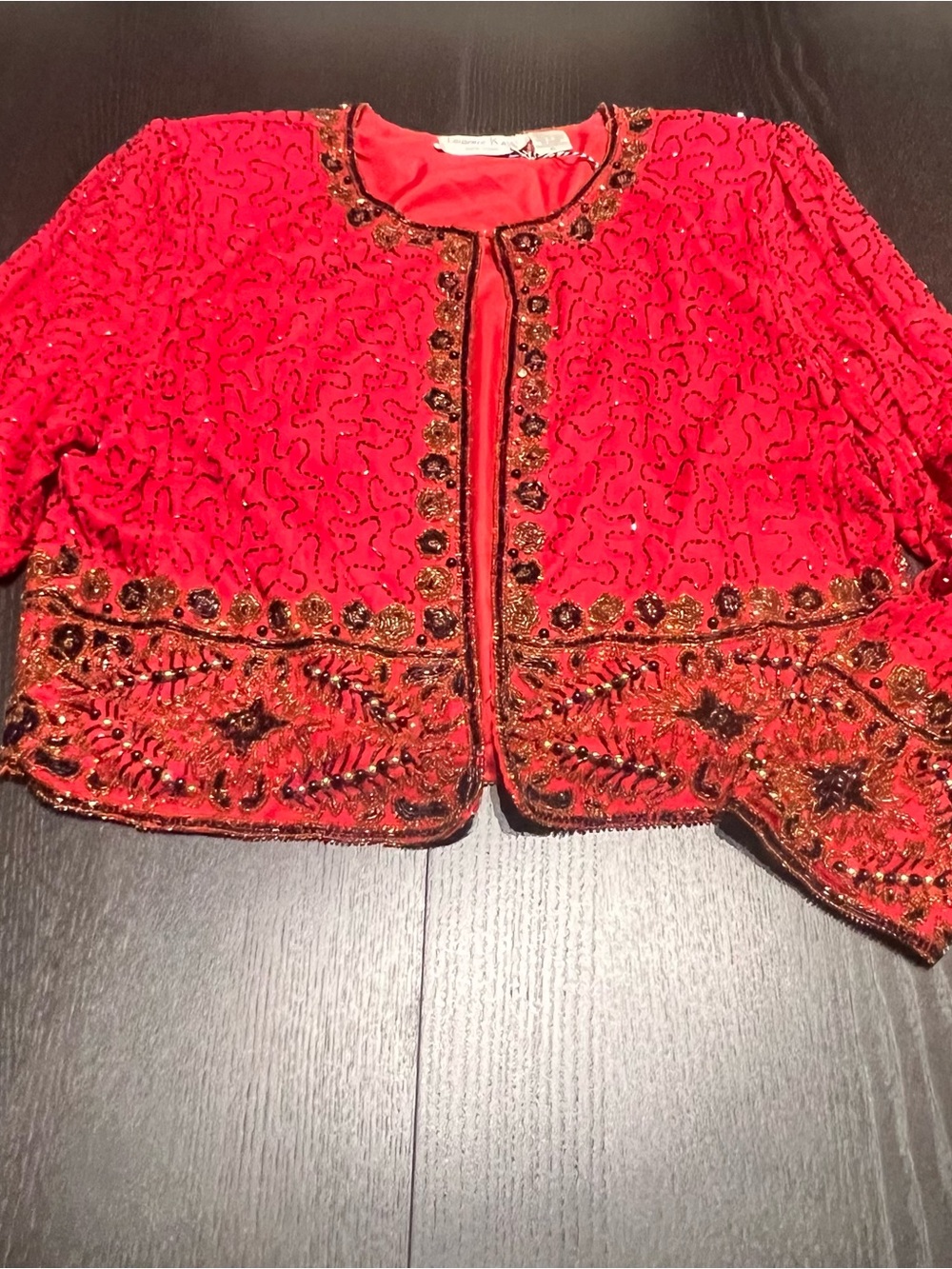 Vintage Laurence Kazar Red Beaded Cropped Jacket